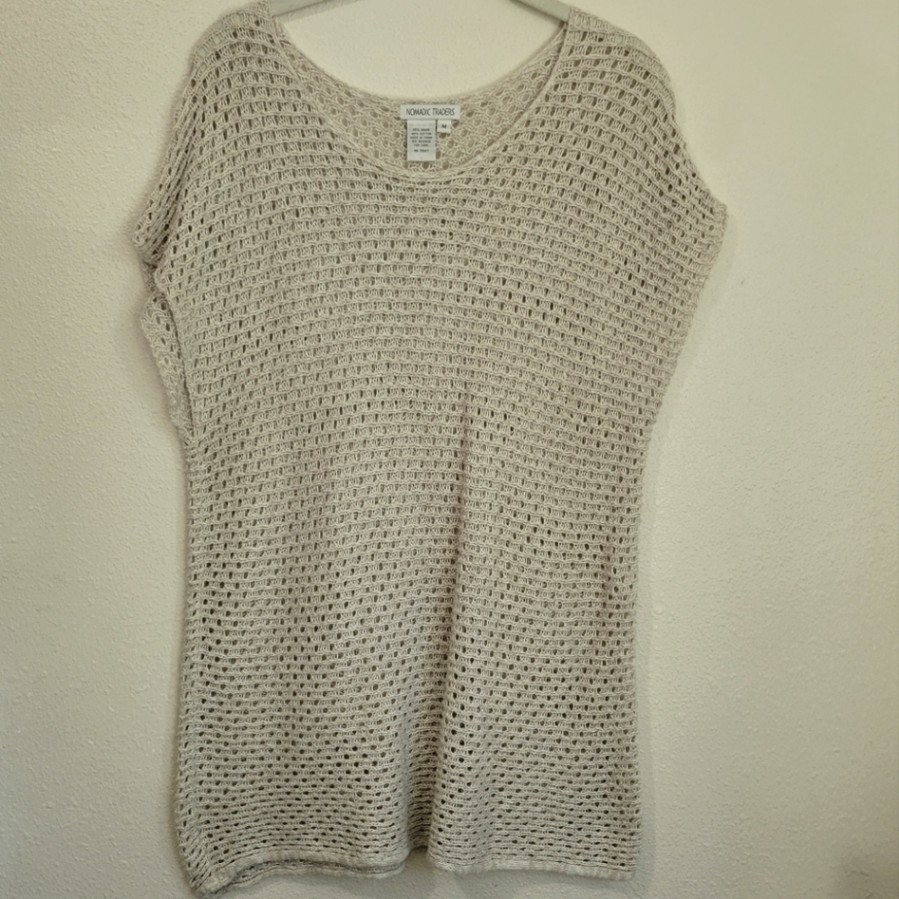 Nomadic Traders Woven Crochet Sleeveless Tan Shirt Size Medium